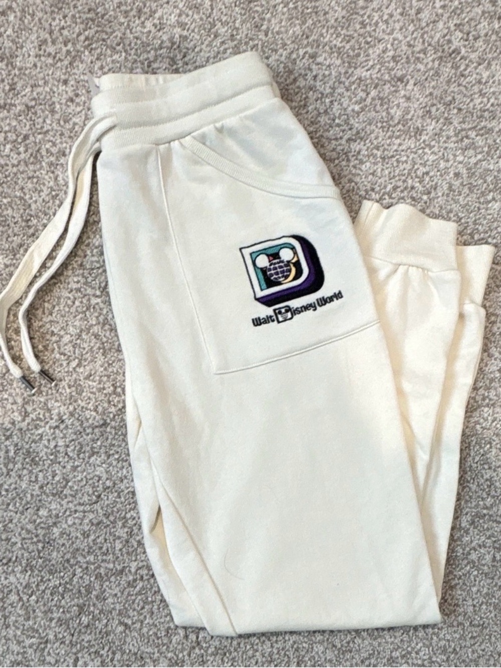 Disney Cream Sweatpants with Retro Walt Disney World Patch